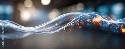Dynamic Flow of Abstract Digital Wave with Glowing Particles in Motion Capturing Futuristic Concept and Elegant Energy Flow