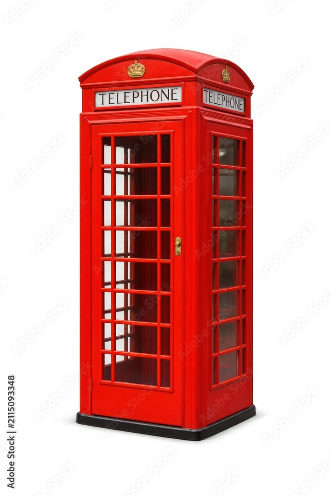 Fototapeta premium Classic red British telephone booth isolated on white background