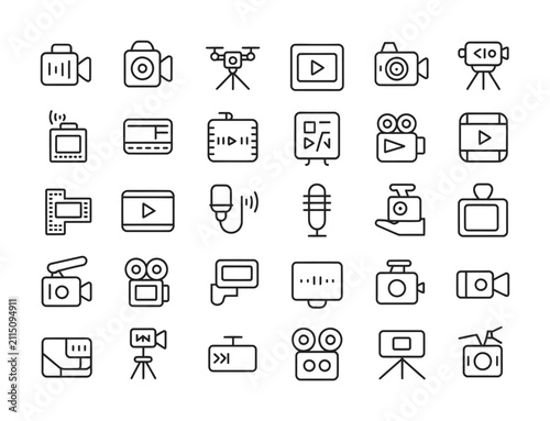 A complete set of vector icons for media equipment and filming tools