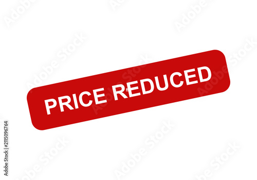 Red price reduced stamp label with bold white text isolated on a clean white background for retail marketing sales isolated on transparent background