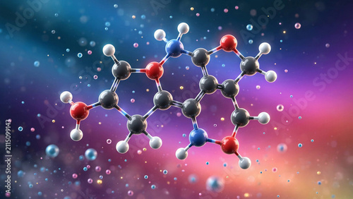 Molecular Structure with Particles on Color Gradient Background. 3d render.