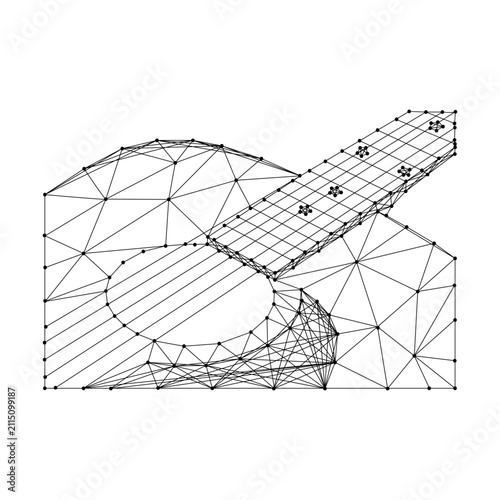 part of an acoustic guitar from abstract futuristic polygonal black lines and dots