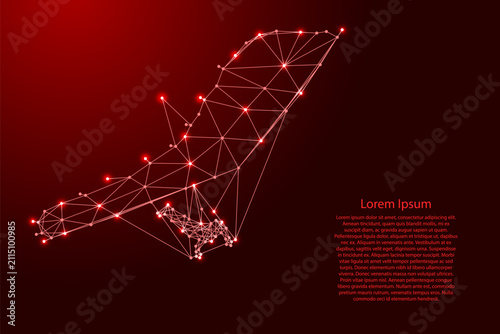 hang glider flying pilot from futuristic polygonal red lines and glowing stars for banner, poster, greeting card