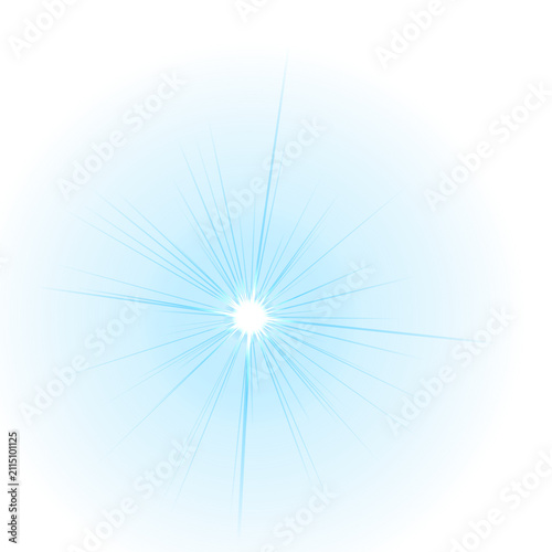 Bright blue light flare with starburst effect isolated on Transparent Background