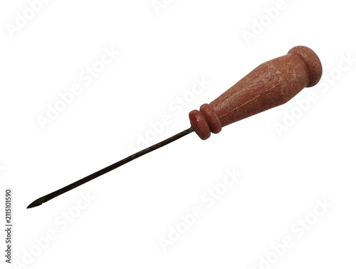 Konstfotografi Old metal awl with a textured wooden handle