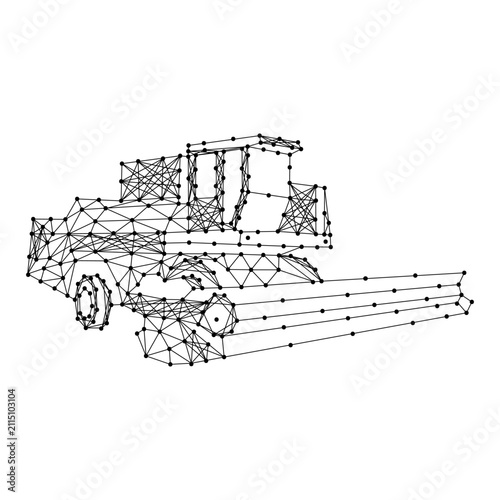 combine harvester from abstract futuristic polygonal black lines and dots