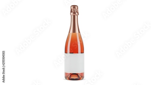 Full bottle of rose champagne with a blank label for branding and custom design presentation
