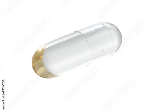 Transparent empty medical capsule isolated on black background studio shot