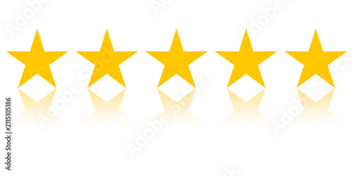 Golden five star rating, premium review score, customer satisfaction, luxury quality evaluation symbol set