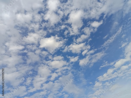 Bright Blue Sky and Fluffy White Clouds Background