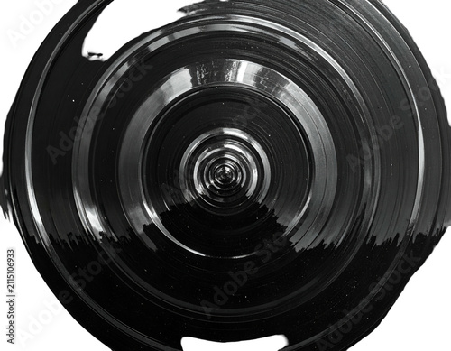 Abstract concentric circles of clear glass bowl bottom with dark background