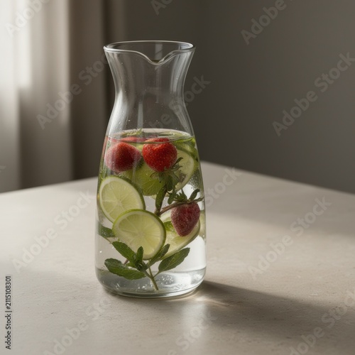 Fruit infused water in glass carafe