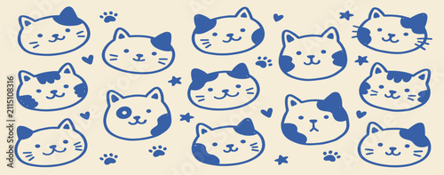 Fotografía Cat Faces Set Hand Drawn Doodle Vector Illustration