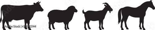 Fotografía Collection of farm animals silhouettes including cow sheep goat and horse isolated on white background