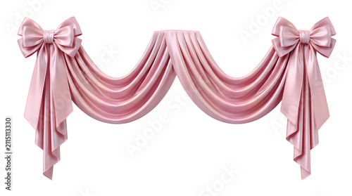 Elegant pink silk curtain swag with decorative bows for window or event decoration