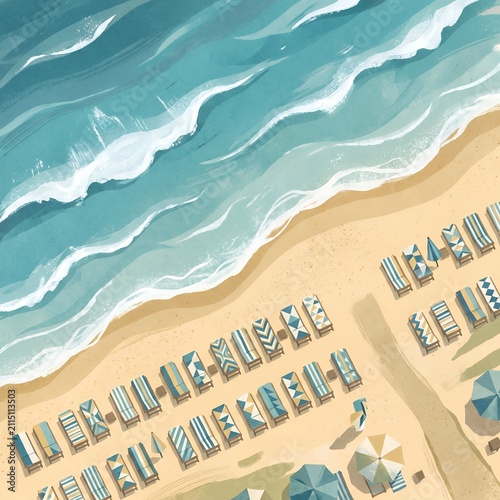 Azure Tides & Sunlit Sands: Coastal Beach Retreat Illustration
