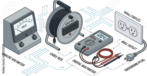 Quadro su tela Isometric Electrical Testing and Power Supply Tool Set with Analog Voltmeter Cab