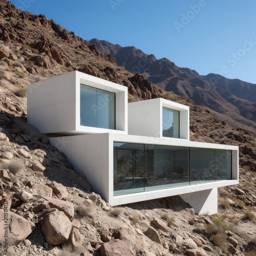 Modern desert house on rocky mountain slope