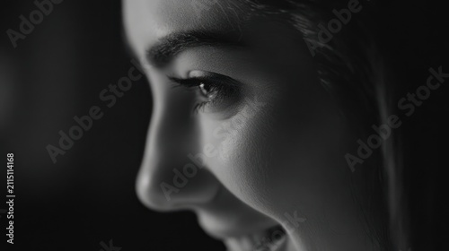 Close up portrait of a woman in black and white with expression