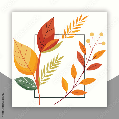 Vector illustration of autumn botanical frame with colorful fall leaves and branches