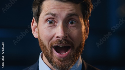 Canvastavla Close up shocked amazed Caucasian middle-aged business man looking at camera ope