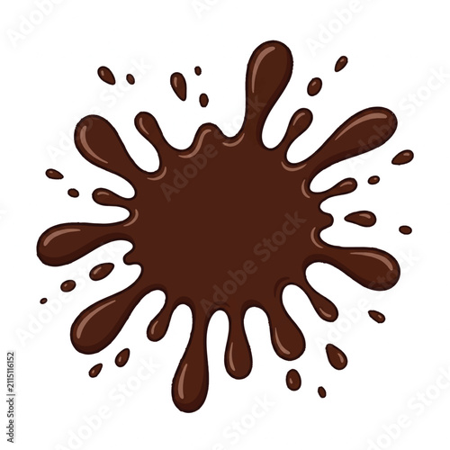 Dark chocolate splash isolated on white background, liquid cocoa blot, sweet food graphic element