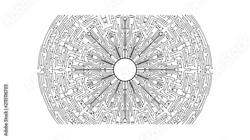 Abstract Circular Circuit Board Pattern Illustration