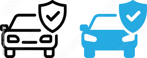Secure car icons with shield protection symbols side by side