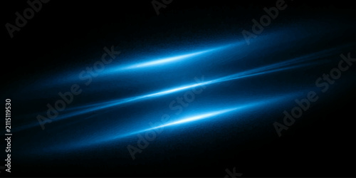Fotografie Three bright blue light streaks blaze across a dark, black background, creating a sense of speed and futuristic energy