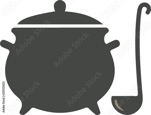 Fotografie Cast Iron Pot with Lid Isolated on White Background, Traditional Kitchen Cooking