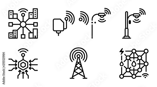 Smart City and IoT Connectivity Line Icon Set