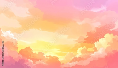 Vibrant Sunset Sky with Fluffy Clouds in Warm Colors.