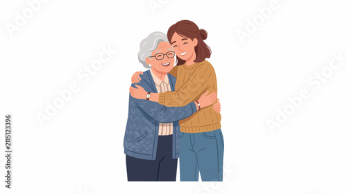 Young woman embraces her smiling grandmother showing love and support for Breast Cancer Awareness Month and well-being