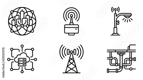 Smart City and Infrastructure IoT Line Icon Set