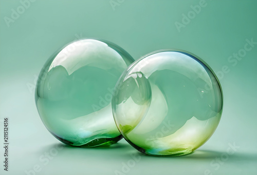 Two translucent green glass...
