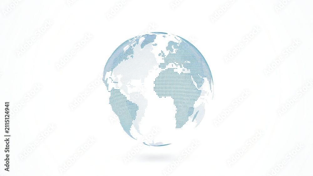 Fototapeta premium Digital globe made of blue dots. Abstract earth map representing global network technology.