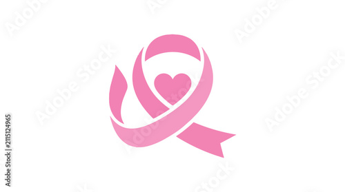 Pink ribbon with heart symbol for breast cancer awareness and self care support