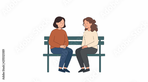 Two women sharing a moment of connection and support on a park bench, symbolizing friendship and well-being