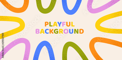 Abstract playful background with color lines. Fun childish hand drawn doodle cartoon design. Vector illustration.