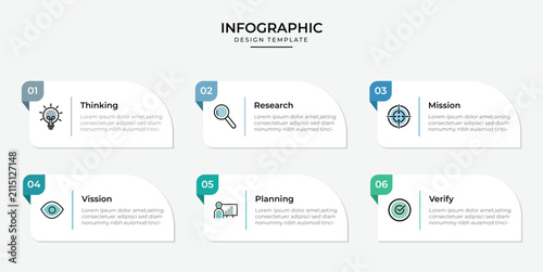Editable 6 Step Workflow Infographic Design with Business Line Icons