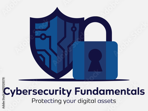 Fotografie Cybersecurity fundamentals logo design with shield and padlock icon