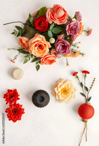 Colorful paper flowers and ...