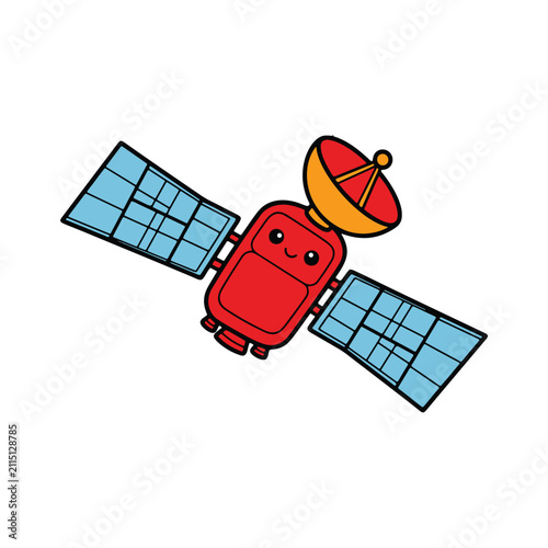 Cute Satellite Cartoon Vector Illustration, Space Communication Clipart Isolated on White