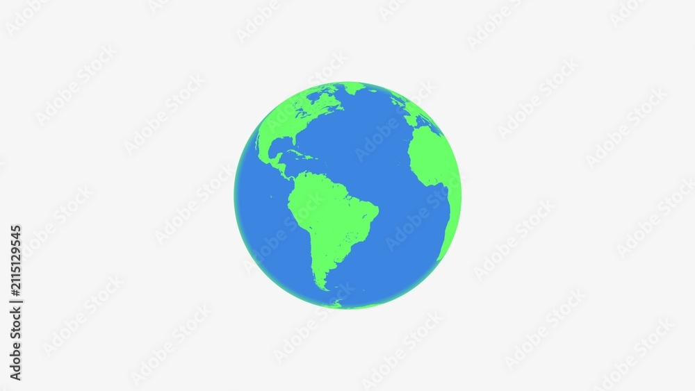 Fototapeta premium Earth planet rotating animation. Colorful cartoon green planet on dark background.