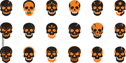 Bild auf Leinwand Set of eighteen stylized human skull illustrations with artistic watercolor ink