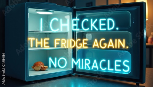 Neon Sign Inside Refrigerator with Inspirational Quote 