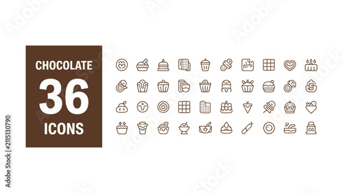 Quadro su tela Chocolate icons collection featuring various desserts sweets treats and confecti