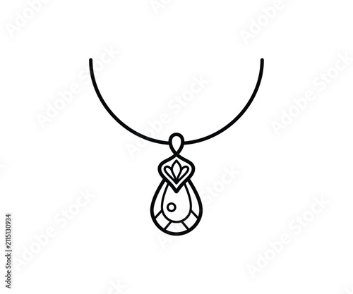 Gemstone pendant necklace line art vector icon luxury jewelry symbol