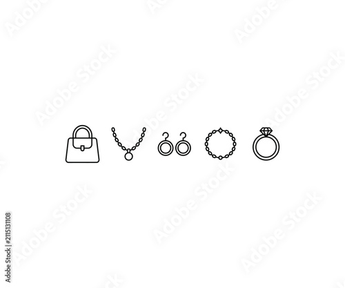 Jewelry set ring necklace earrings line art vector icon illustration