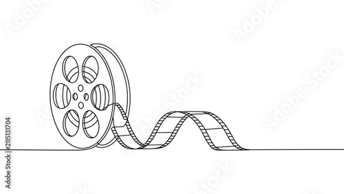 Fotografie Minimalist continuous line art illustration of film reel with strip extending o